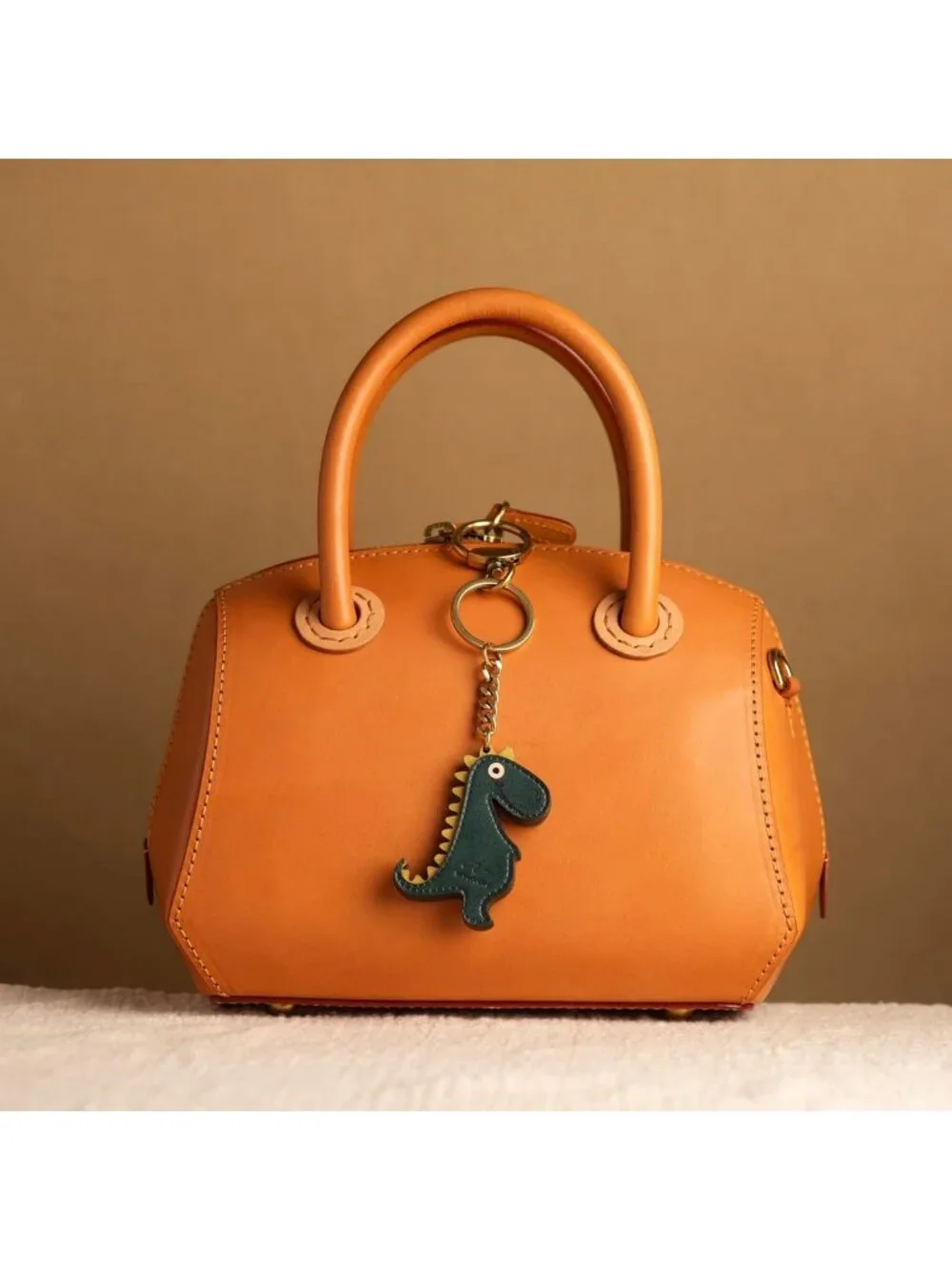 Handmade Leather Dinosaur Keychain - Cute Gift for Dino Lovers, Kids & Pets